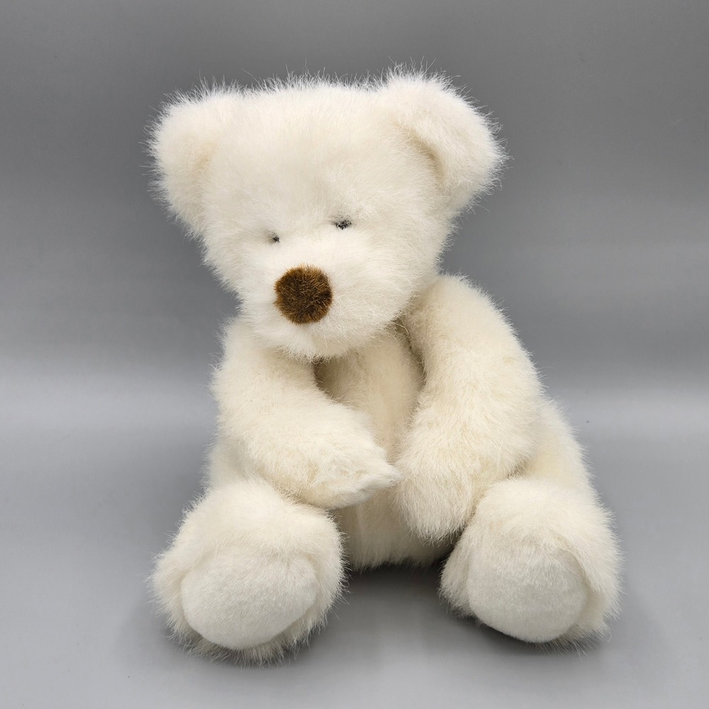 Russ Berrie Bear Hugs White Teddy Bear Plush‎ Soft Long Fur 7032 10 inch